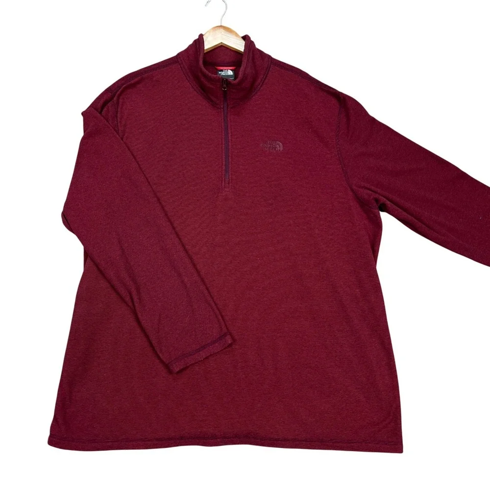 The North Face Pullover Men XXL Burgundy Long Sleeve Ribbed 1/4 Zip Textured EUC